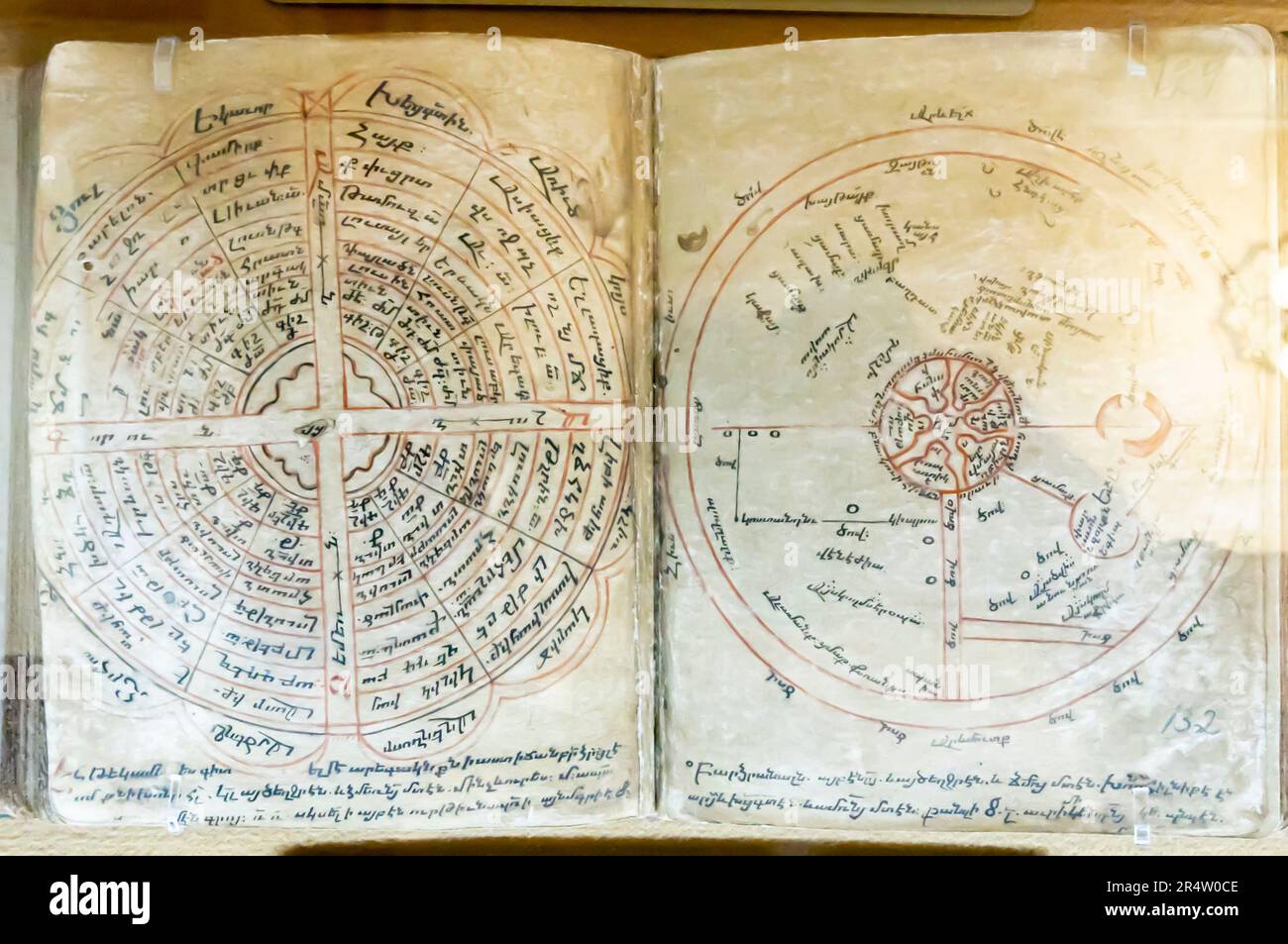 Historische armenische Bücher. Geografische Karte. 12. Jahrhundert. Manuskript des 15. Jahrhunderts Stockfoto