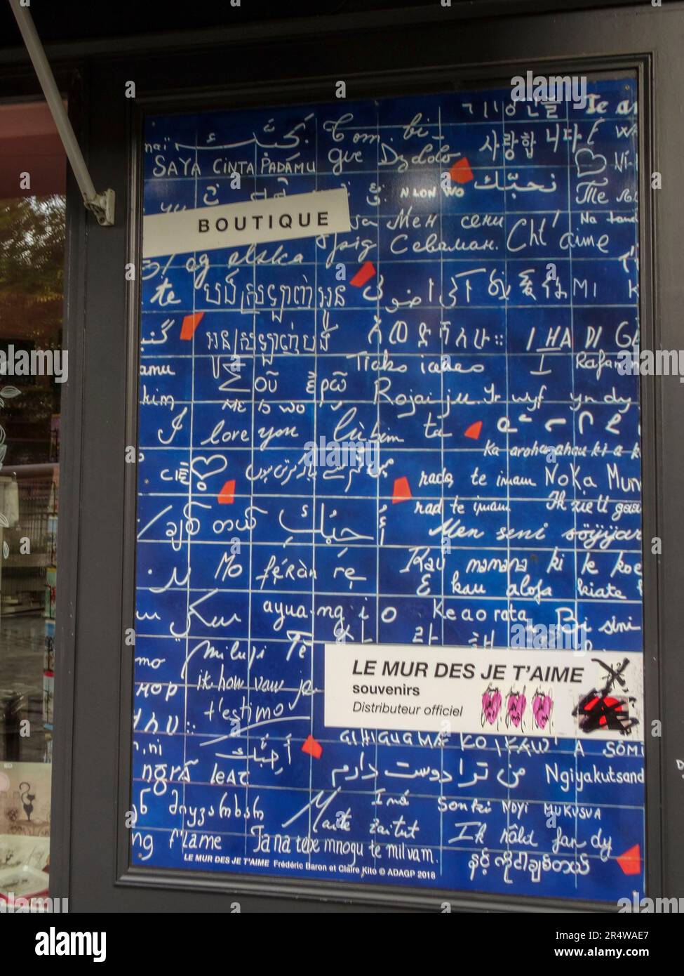 The I Love You Wall – Jehan Rictus Square, Nr Abbesses, Paris, Frankreich. Stockfoto