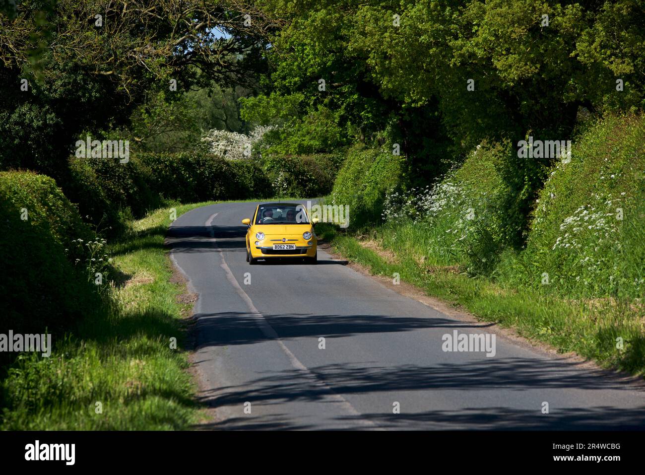 Fahrzeug auf Einspurbahn Breighton Road, East Yorkshire, England, Großbritannien Stockfoto