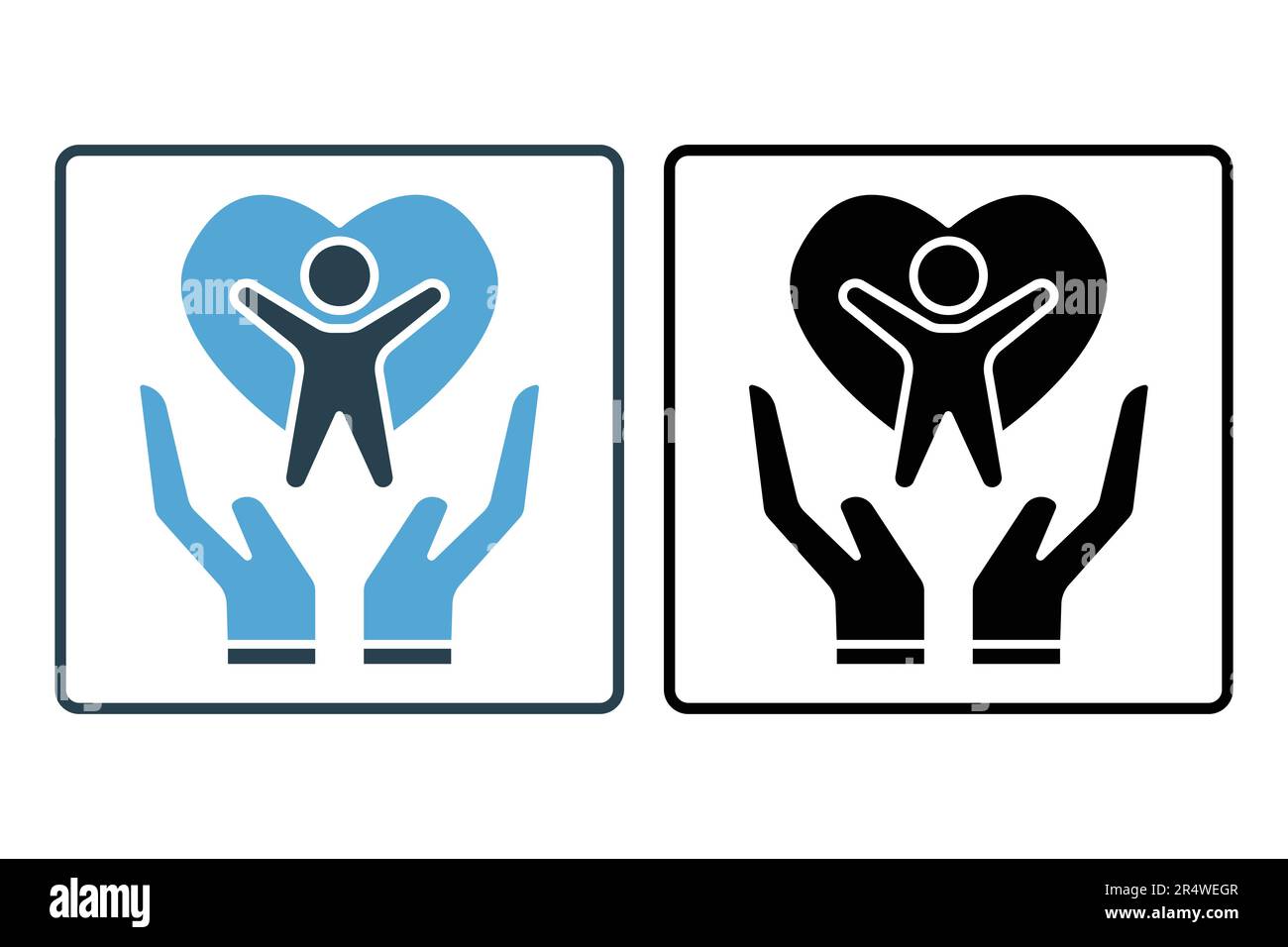 Symbol für medizinische Versorgung. Hand-Symbol mit Menschen und Herz. Symbol für gesundes Leben, Wellness. Solides Icon-Design. Einfache Vektordesign-edi Stock Vektor