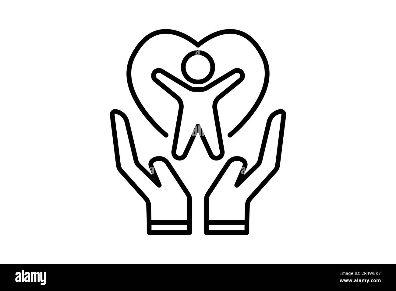 Symbol für medizinische Versorgung. Hand-Symbol mit Menschen und Herz. Symbol für gesundes Leben, Wellness. Liniendesign. Einfache Bearbeitung von Vektorkonstruktionen Stock Vektor