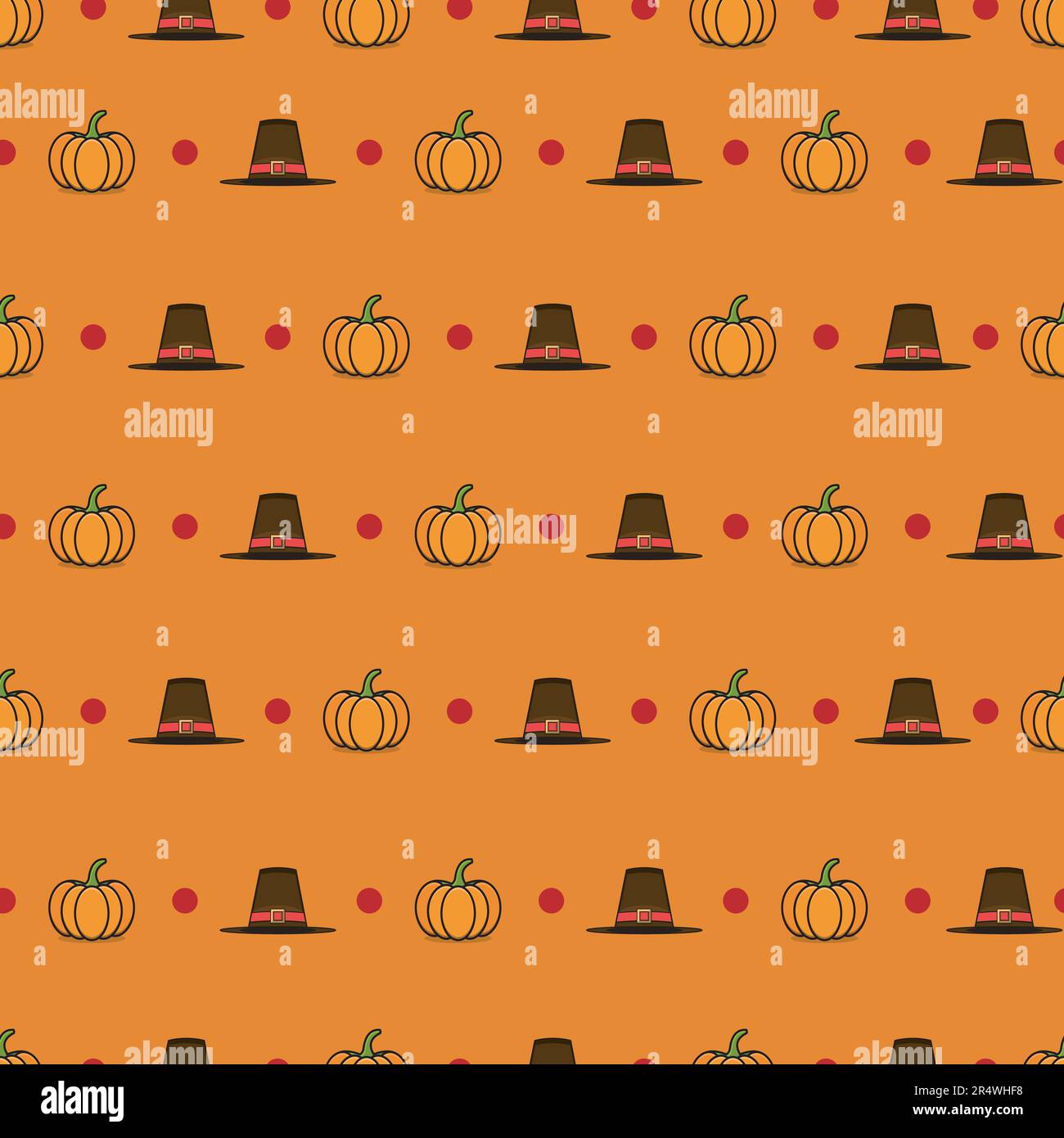 Süße, nahtlose Herbstmuster für Tapeten und Wände mit Kürbissen und Mützen. Vektor und Illustration. Stock Vektor