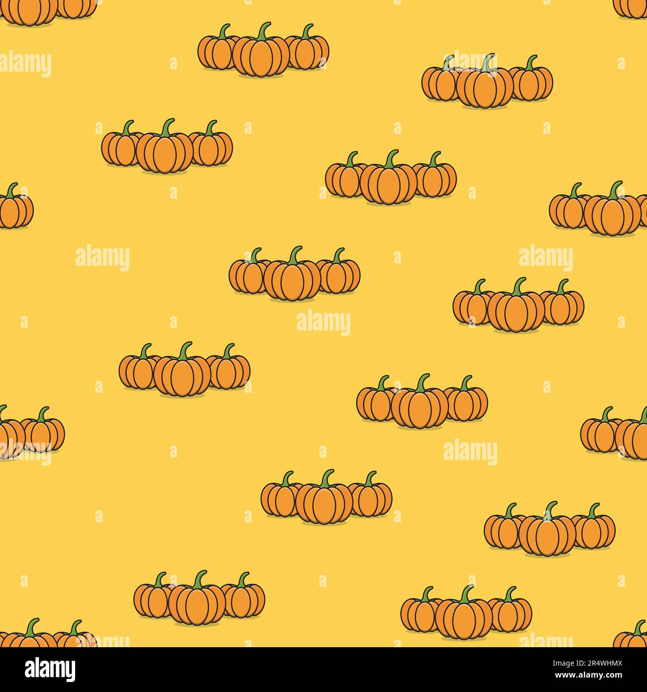 Süße, nahtlose Herbstmuster für Tapeten und Wände mit drei Kürbissen. Vektor und Illustration. Stock Vektor