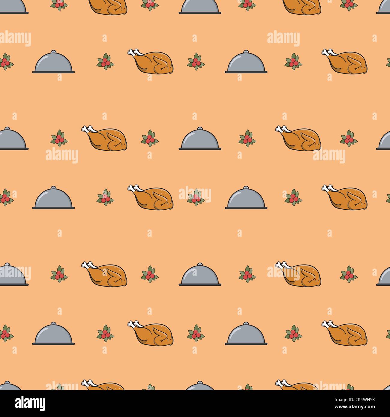 Süße, nahtlose Herbstmuster für Hintergrundbilder und Wanddesign mit Chrrey, Food und Chicken. Vektor und Illustration. Stock Vektor