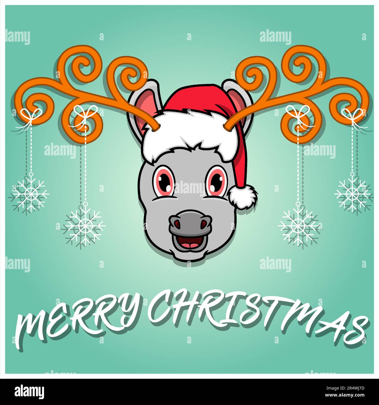 Christmass-Karte Mit Süßem Eselskopf-Cartoon. Mit Hut und lustigen Weihnachten. Vektor und Illustration. Stock Vektor