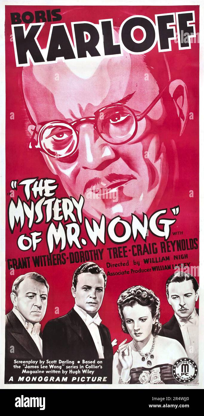 Das Geheimnis des Herrn Wong ist ein 1939 American Mystery Film von William nahe Regie und Hauptdarsteller Boris Karloff. Er erzählt die Geschichte eines chinesisch-amerikanische Detektiv, der den Mord an einem Edelstein Sammler löst. Stockfoto