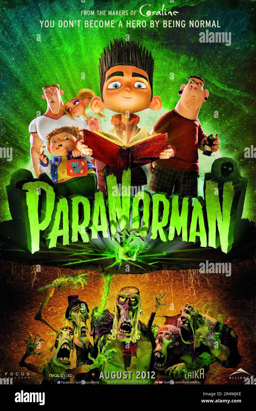 2012 ParaNorman ist eine amerikanische 3D-stop-motion animierte Komödie horror Familie Film. Zu den Darstellern gehören Casey Affleck, Jeff Garlin und Anna Kendrick. Es war der erste Stop-Motion-Film ein 3D-Farbdrucker Charakter Gesichter zu erstellen, und nur der zweite Stop-motion-Film in 3D gedreht werden Stockfoto