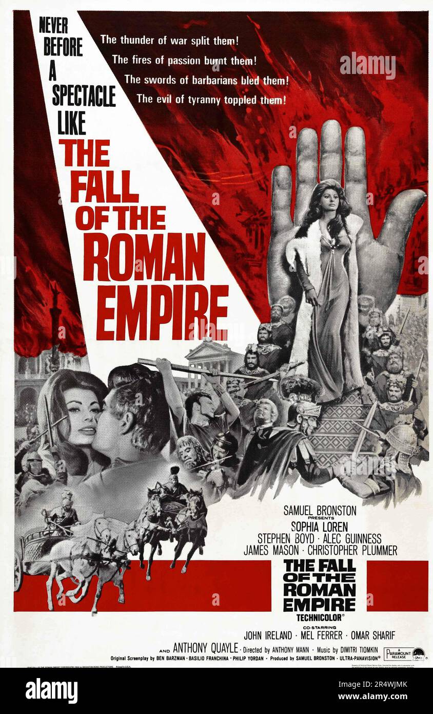 Der Untergang des Römischen Reiches ist eine 1964 Epic Film mit Sophia Loren, Stephen Boyd, Alec Guinness. Obwohl der Film war eine relative Misserfolg an der Abendkasse Es ist ungewöhnlich intelligenten und durchdachten für einen Film in seinem Genre zu der Zeit betrachtet. Stockfoto