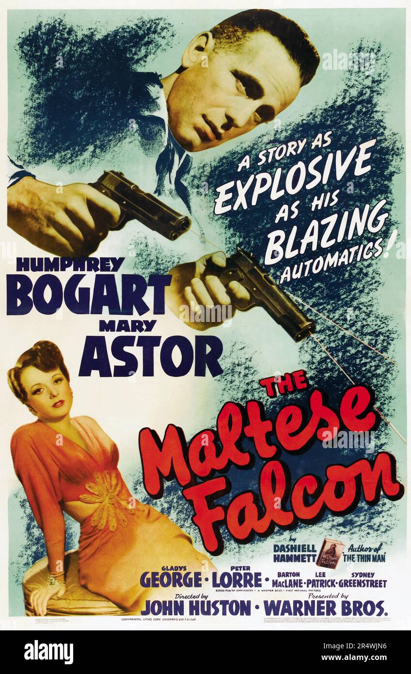 Der Malteser Falke ist ein 1941 Film noir basiert auf dem gleichnamigen Roman von Dashiell Hammett. Unter der Regie von John Huston, der Film stars Humphrey Bogart und Mary Astor. Gladys George, Peter Lorre und Sydney Greenstreet co-star, mit Greenstreet erscheinen in seinem Filmdebüt. Stockfoto