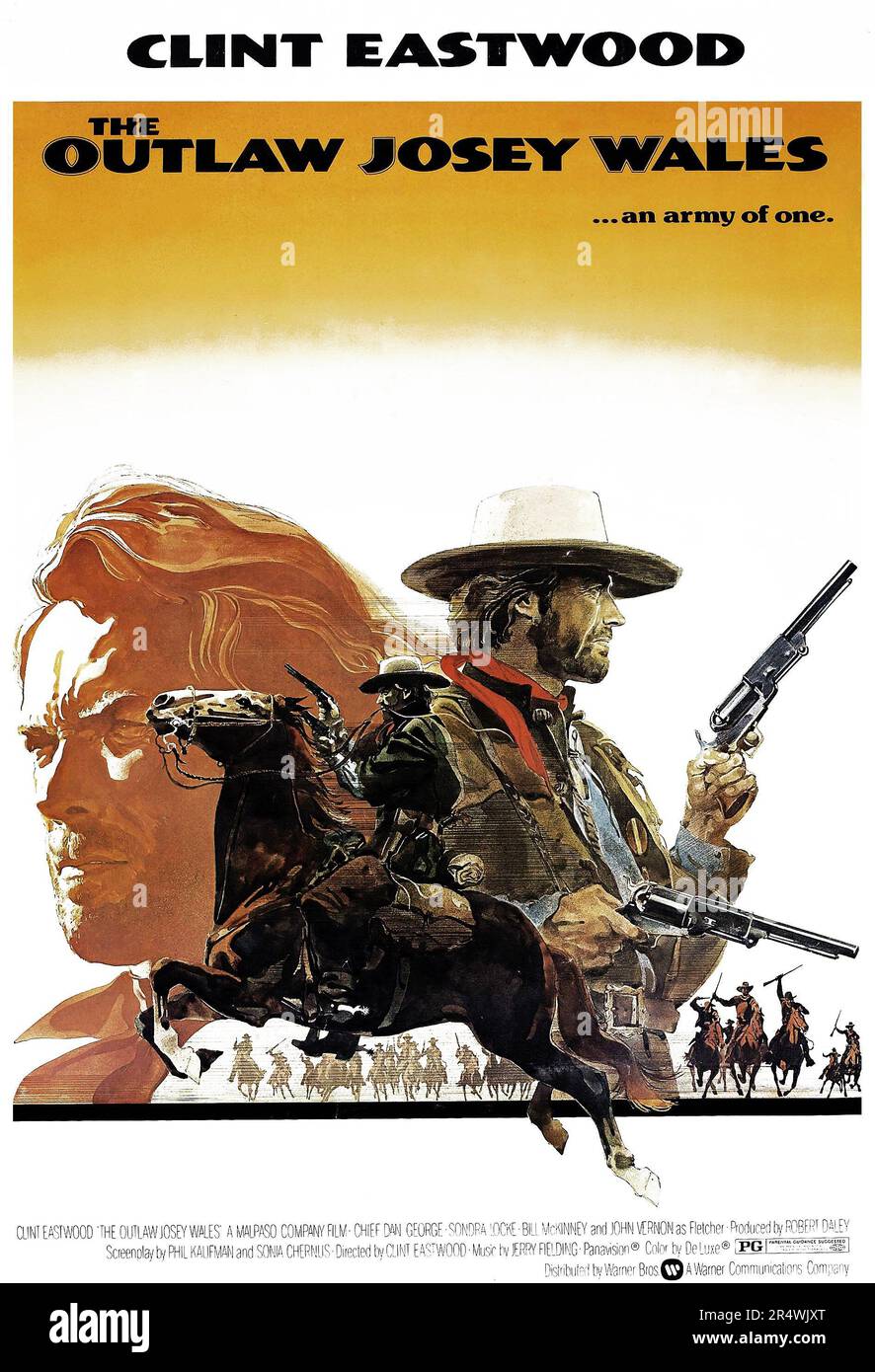 Filmplakat für den Film "The Outlaw Josey Wales" ein Film mit und von Clinton 'Clint Eastwood', Jr (1930-gerichtet). Eine amerikanische Revisionist Western Film während und nach dem Amerikanischen Bürgerkrieg. Vom 1976 Stockfoto