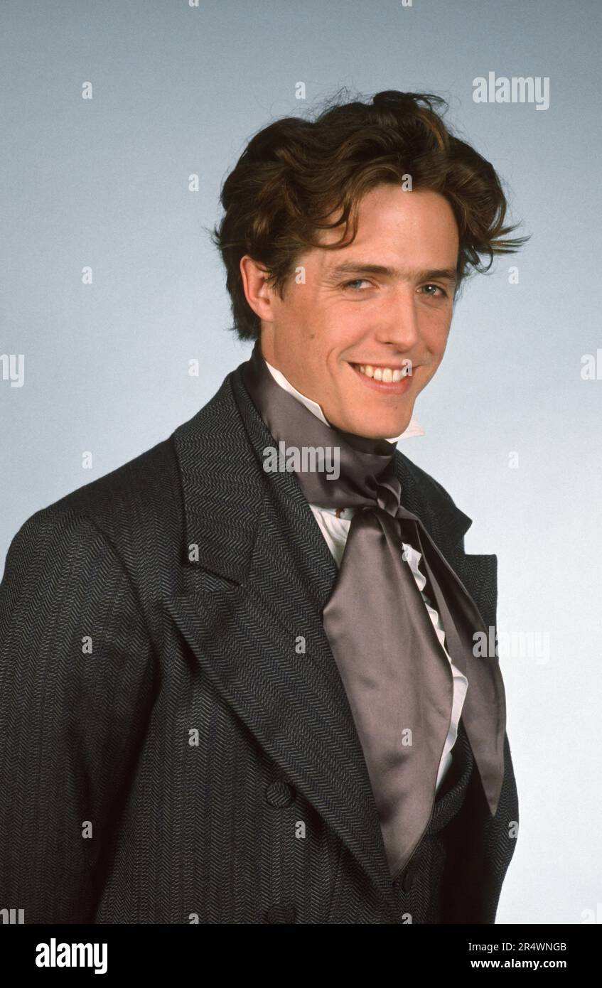 Portrait des englischen Schauspielers Hugh Grant, der die Rolle von Charles Heidsieck, Gründer des gleichnamigen Champagnerhauses, im Fernsehfilm „Champagne Charlie“ spielte, der 1989 von Allan Eastman regiert wurde. Stockfoto