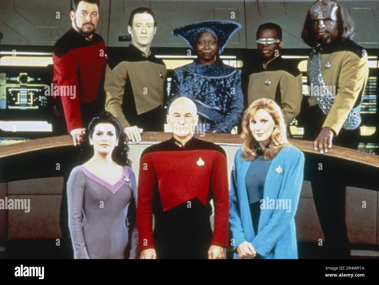 Star Trek: The Next Generation TV Series 1987 - 1994 USA Kreation : Gene Roddenberry Jonathan Frakes, Brent Spiner, Whoopi Goldberg, LeVar Burton, Michael Dorn, Marina Sirtis, Patrick Stewart, Gates McFadden Stockfoto