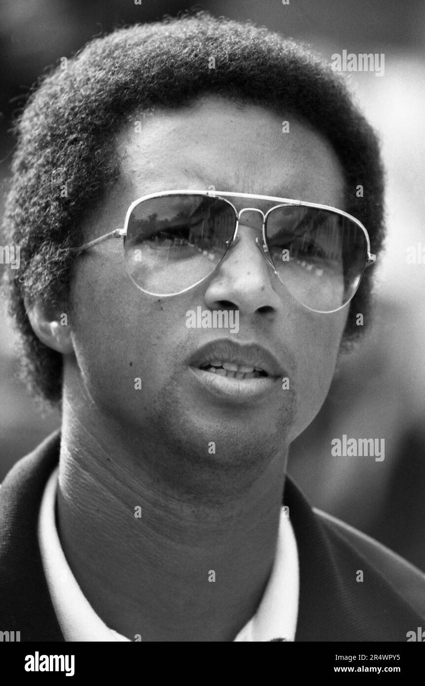 Porträt des amerikanischen Tennisspielers Arthur Ashe, ca. 1984. Stockfoto