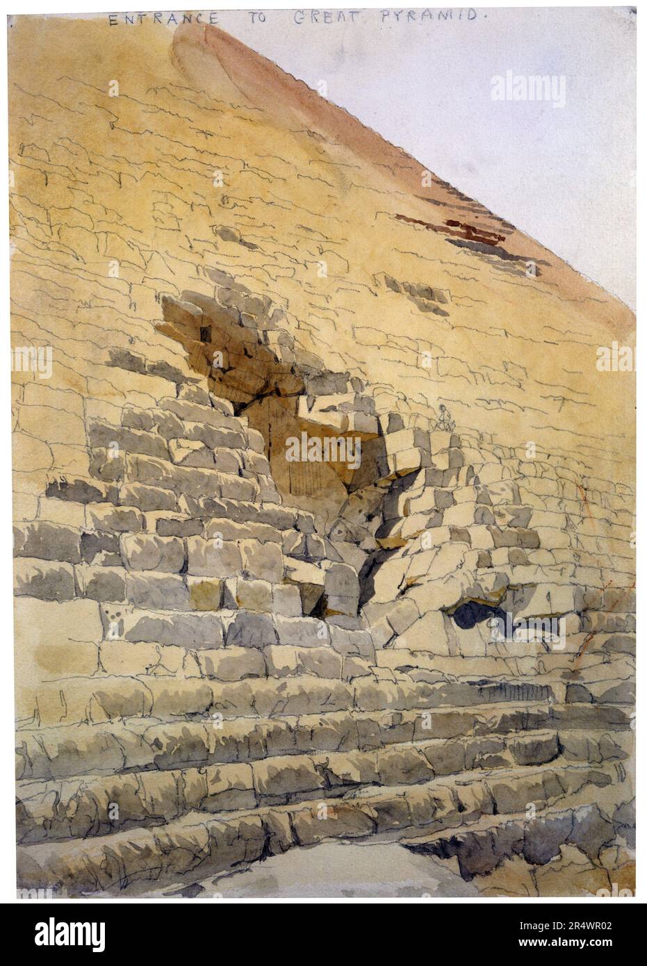 Eingang in die Große Pyramide". Aquarell. Richard Phene Spiers (1838-1916), englischer Architekt. Kufu Cheopspyramide Gizeh Ägypten Archäologie Architektur Stockfoto