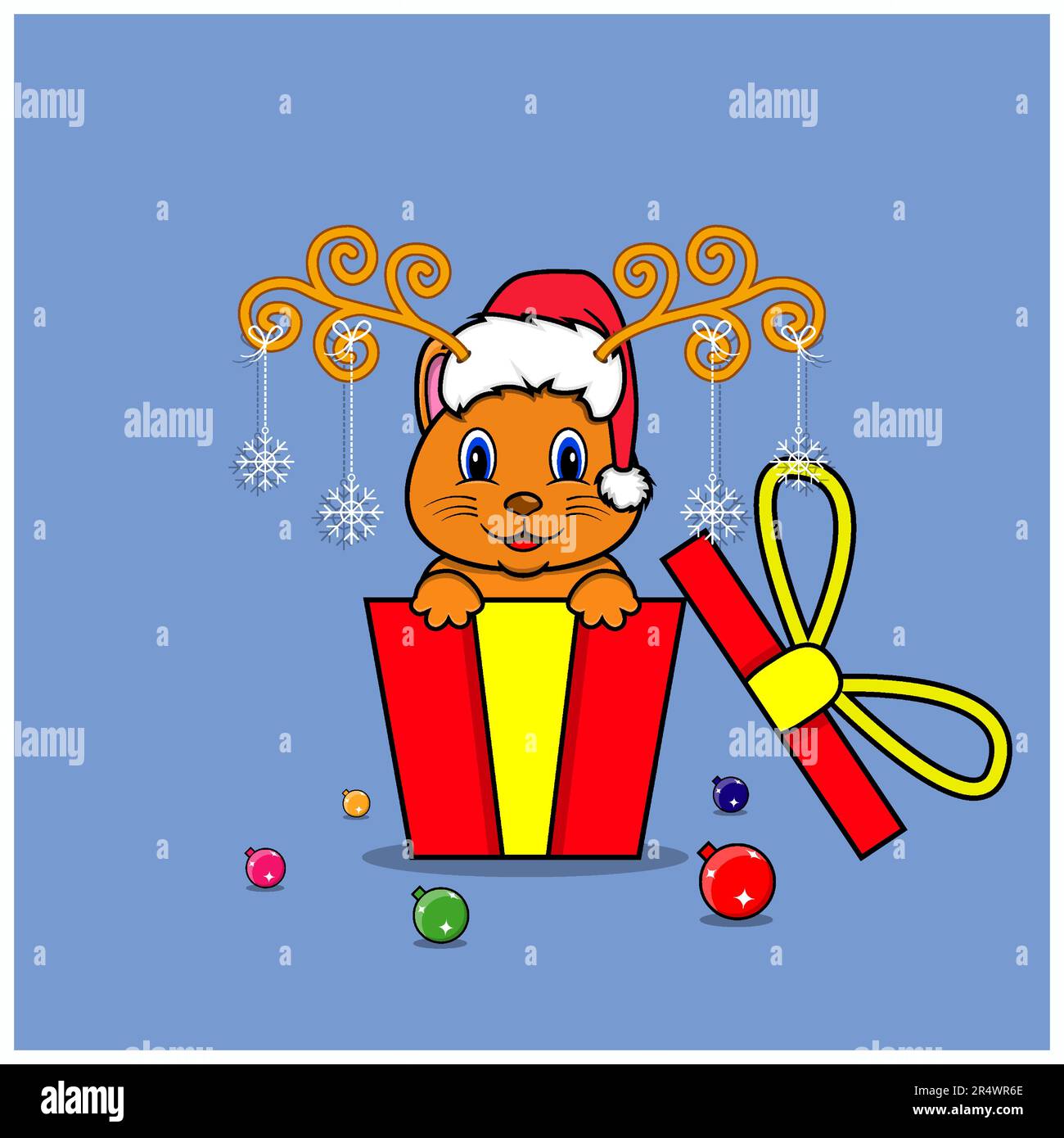 Süße Katze als Geschenk mit Weihnachtsmann-Hut. Für Hintergrund, Vorlage, Symbol, Banner, Einladung, Grußkarte, Inspirationsdesign und Flyer. Vektor Und Krank Stock Vektor