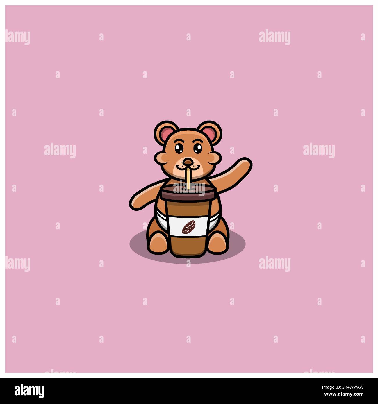 Süßer Babybär Trinkt Kaffee. Charakter, Logo, Icon, Cartoon Und Inspiration Design. Vektor Und Illustration. Stock Vektor