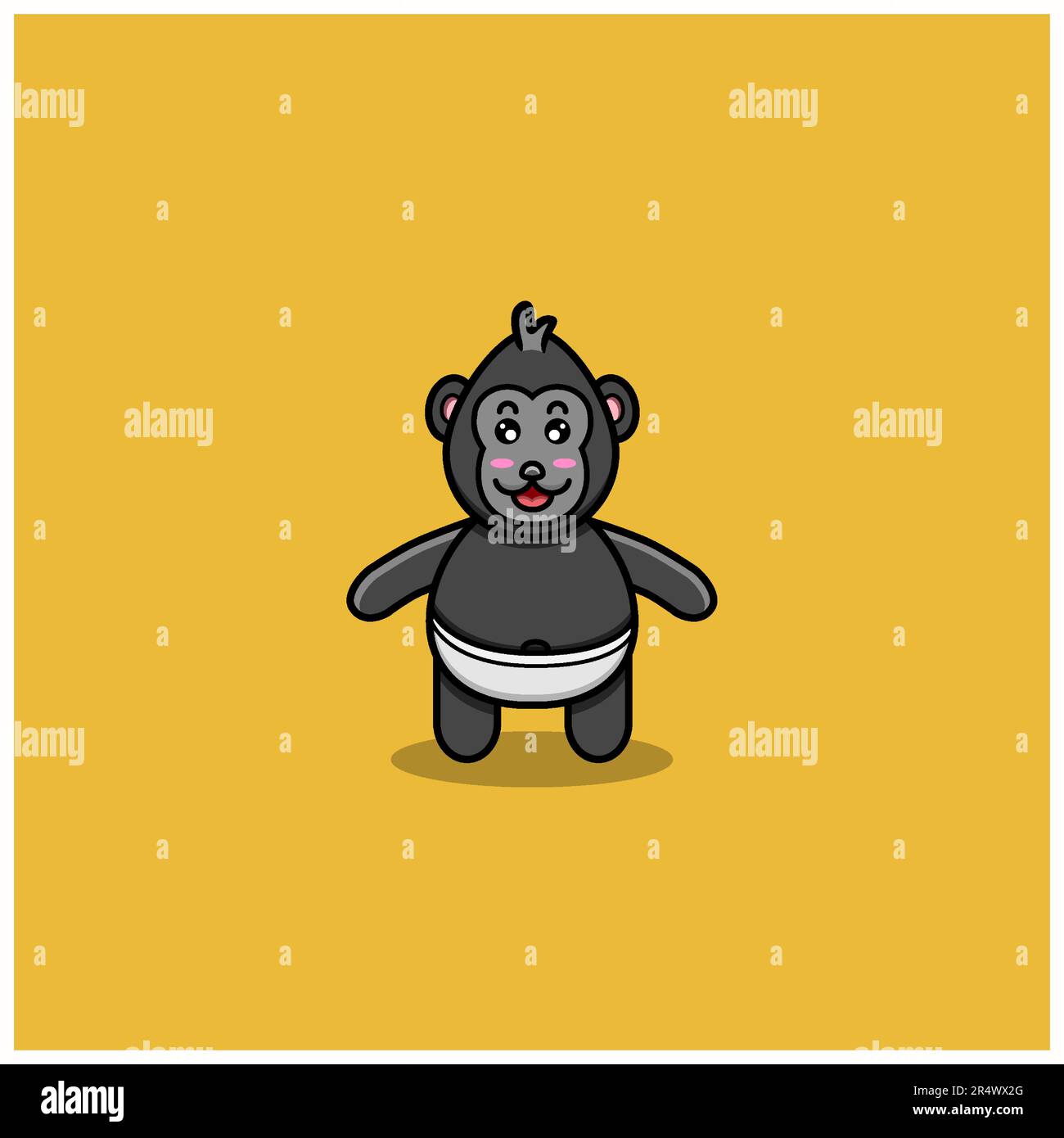 Süßer Baby-King-Kong. Figur, Maskottchen, Icon, Logo, Cartoon und niedliches Design. Vektor und Illustration. Stock Vektor