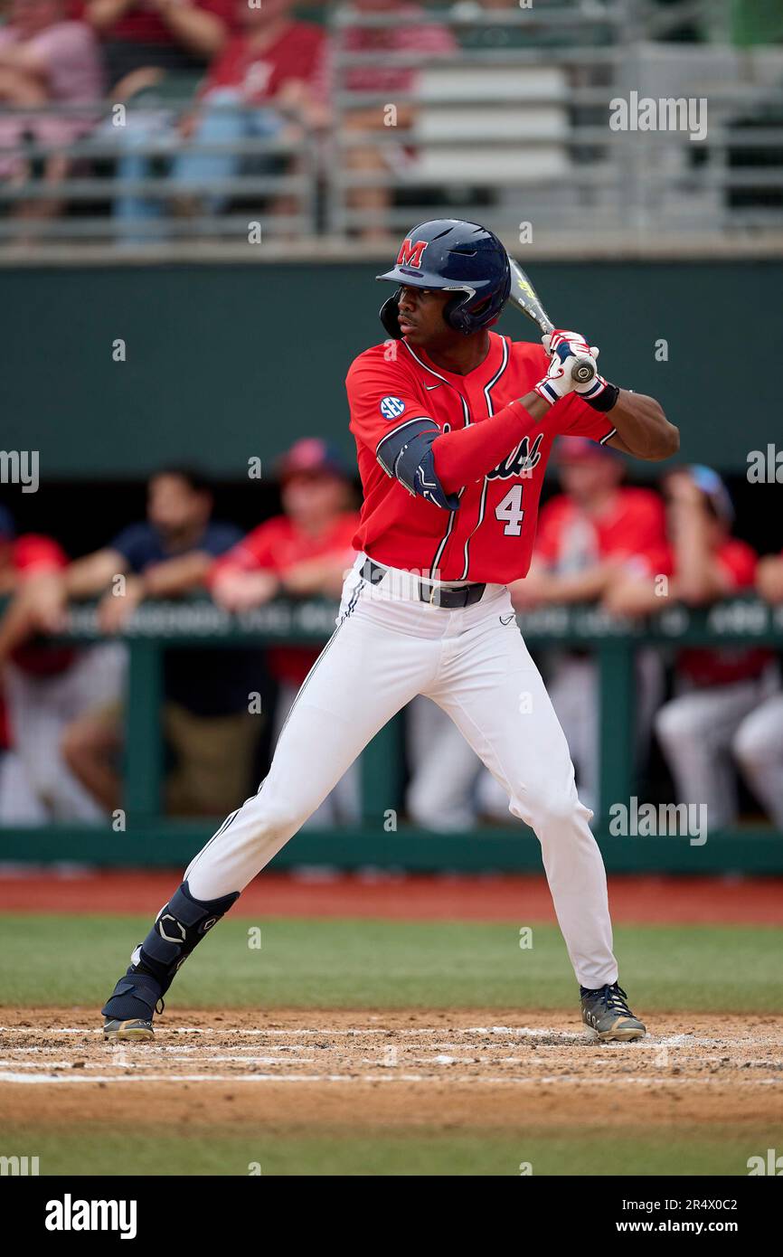 Ole Miss Rebels TJ McCants (4) at bat during an NCAA baseball game