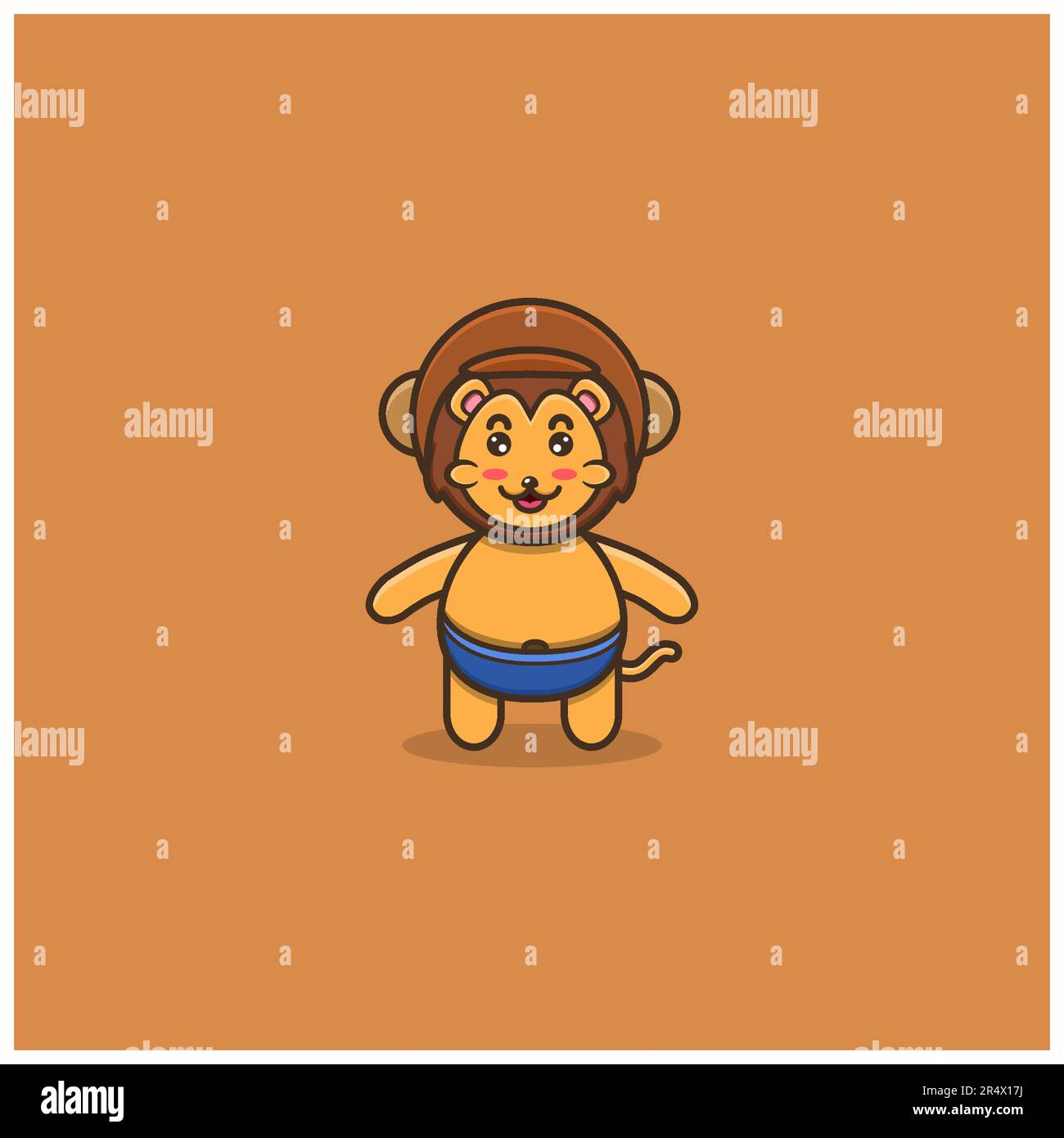 Süßer Löwe Mit Helm. Figur, Maskottchen, Icon, Logo, Cartoon und niedliches Design. Vektor und Illustration. Stock Vektor