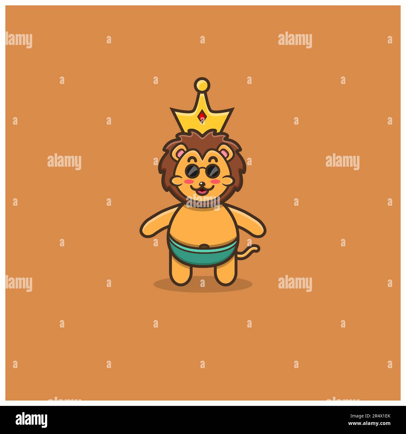 Süßer Baby-König Der Löwen. Figur, Maskottchen, Icon, Logo, Cartoon und niedliches Design. Vektor und Illustration. Stock Vektor