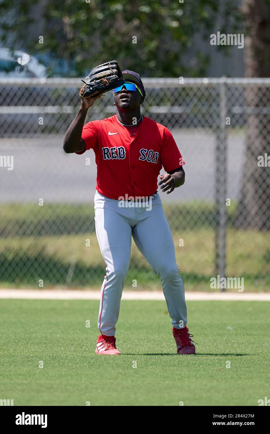 Boston Red Sox Deundre Jones (77) catches a fly ball during an Extended Spring Training baseball