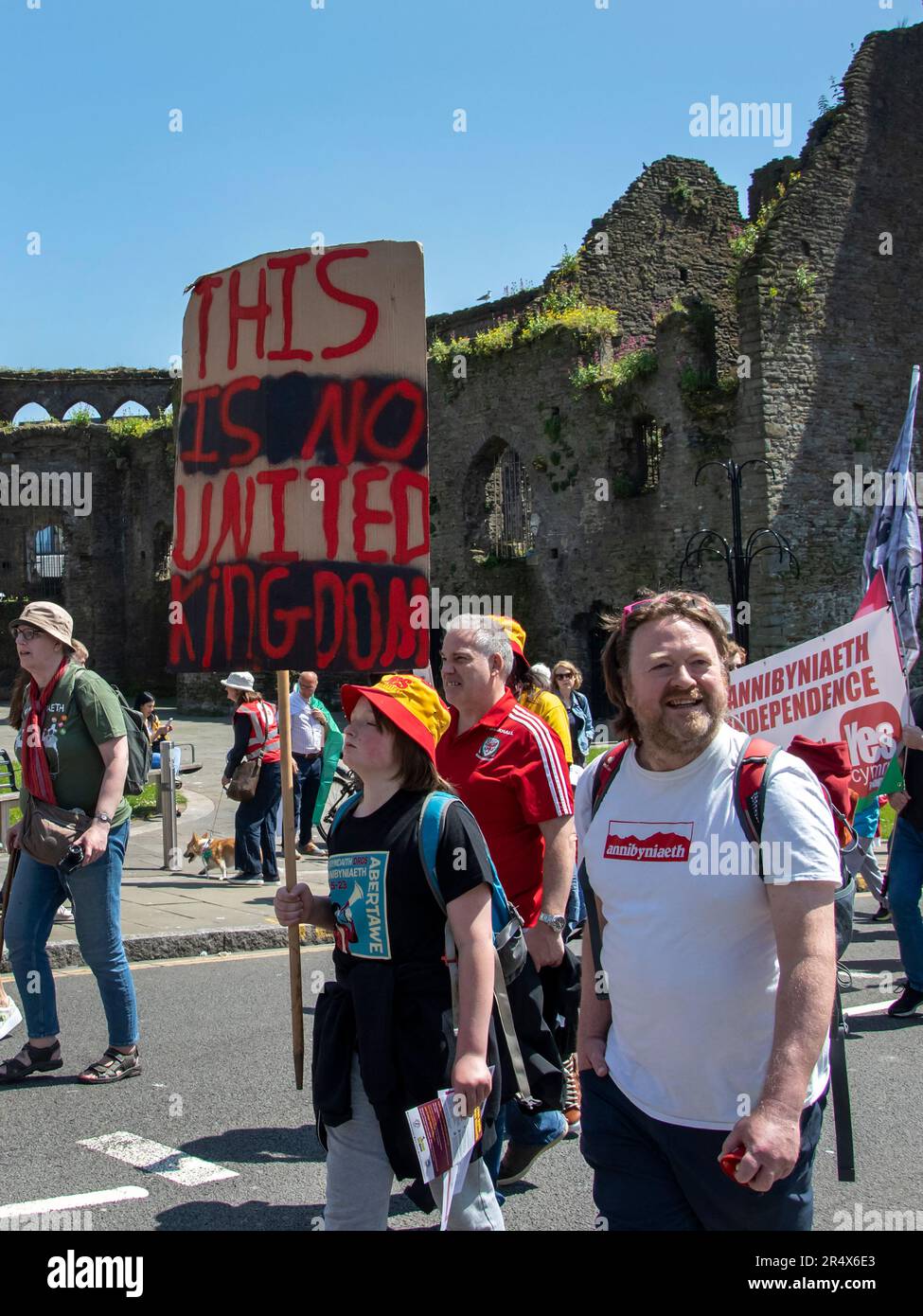 Swansea, Wales, Großbritannien. 20. Mai 2023: Eine Pro-Walisische Unabhängigkeitskundgebung im sonnigen Swansea. Stockfoto