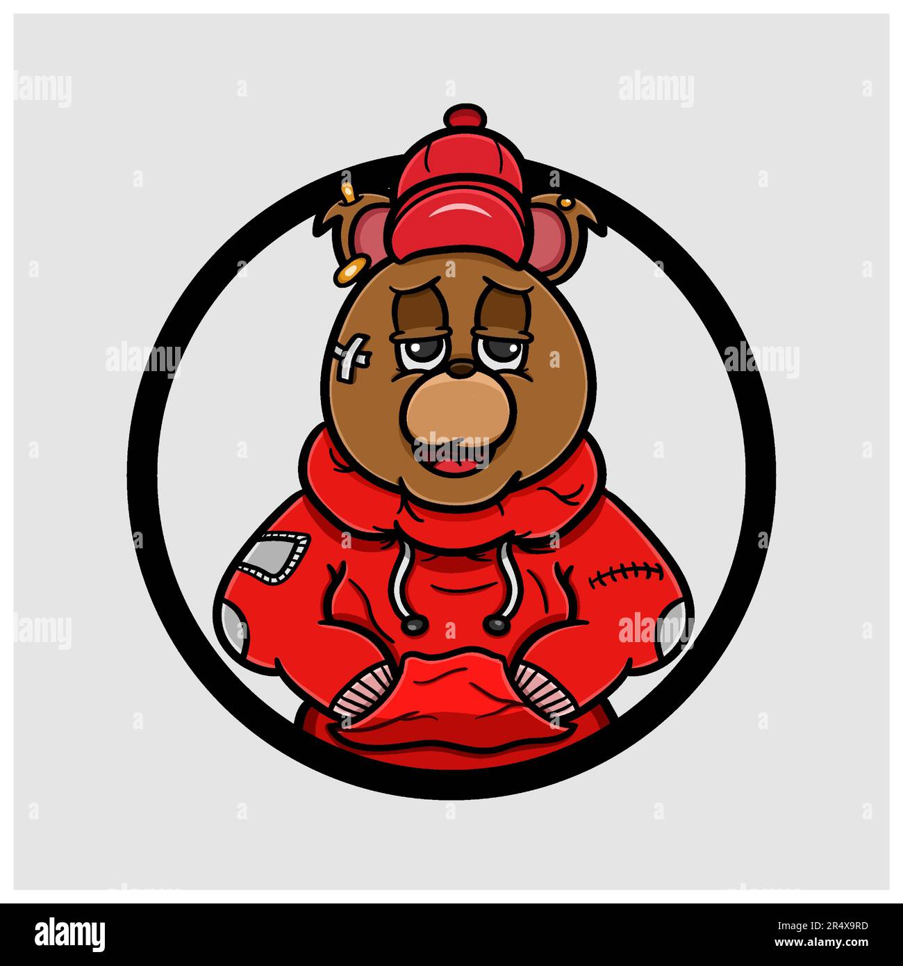 Bär Cartoon Cirlcle Logo Mit Hoodie-Shirts. Vektor und Illustration. Stock Vektor