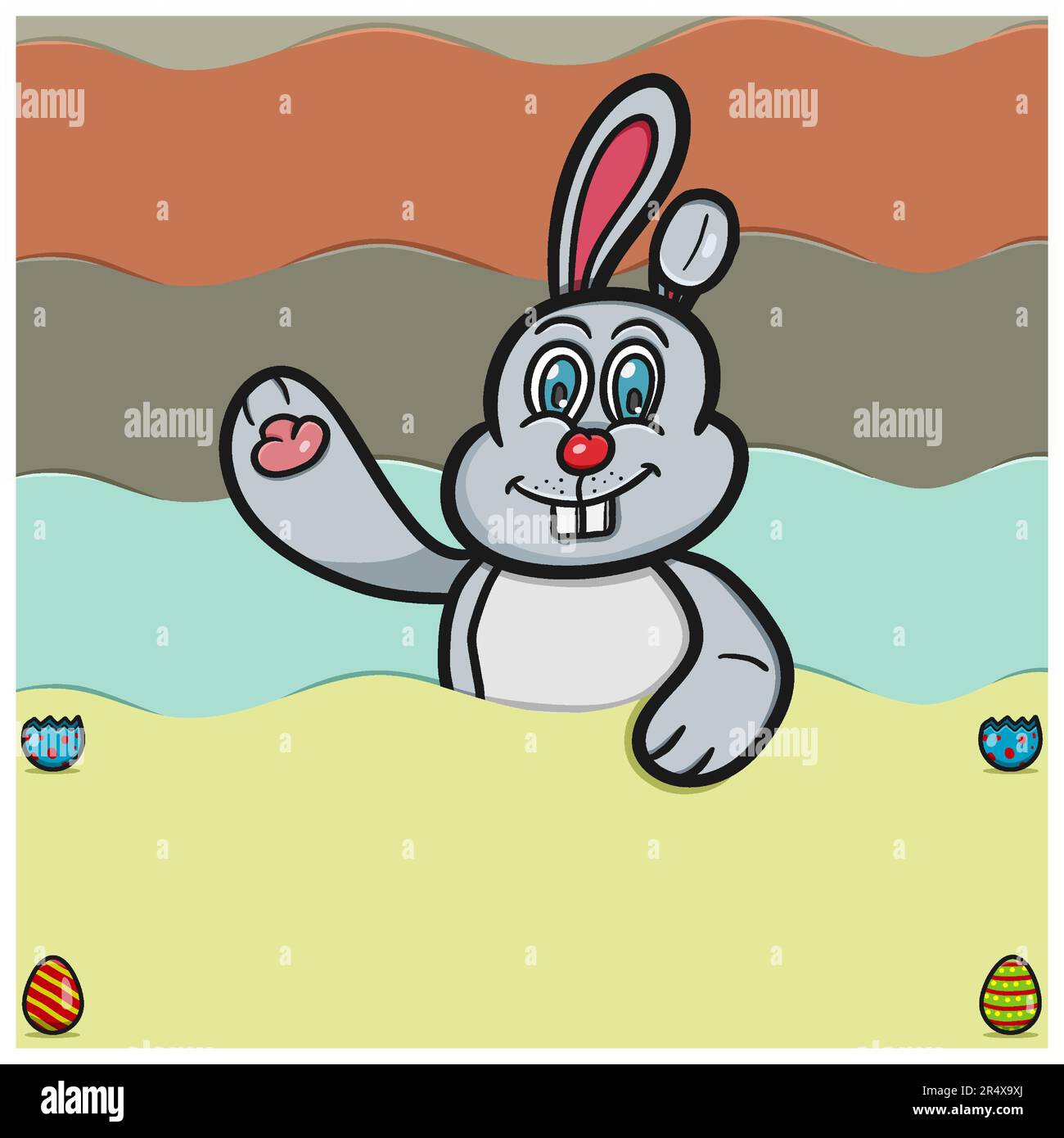 Kaninchen-Cartoon und Leerraum. Frohes Ostermotiv. Vektor Und Illustration. Stock Vektor