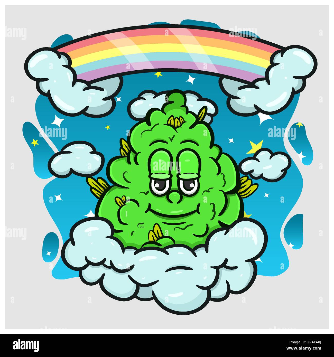 Karikatur-Maskottchen aus Weed Bud auf Wolken. Vektor Und Illustration Stock Vektor