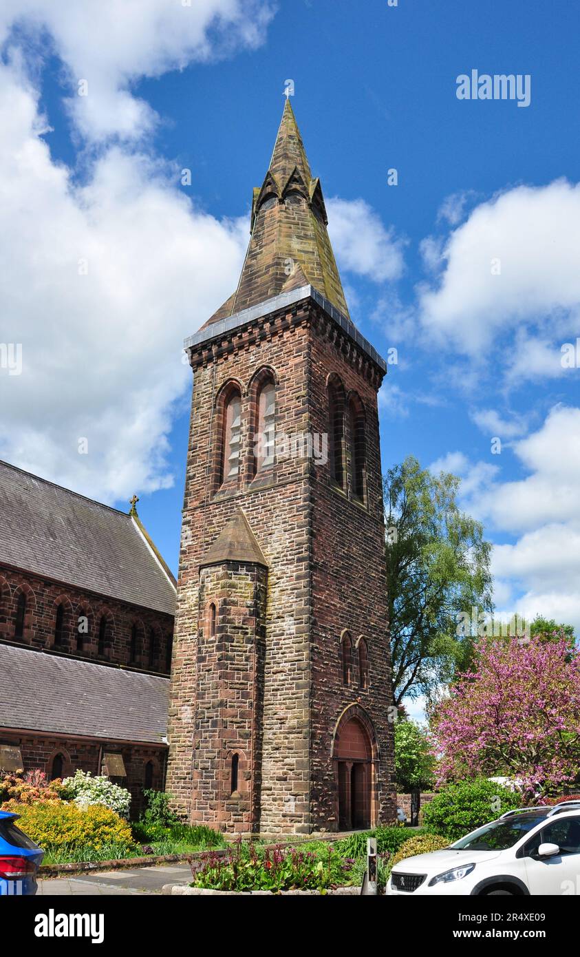 Tower of St John's Scottish Episcopal Church, Newall Place, Dumfries, Dumfries und Galloway, Schottland, UK Stockfoto