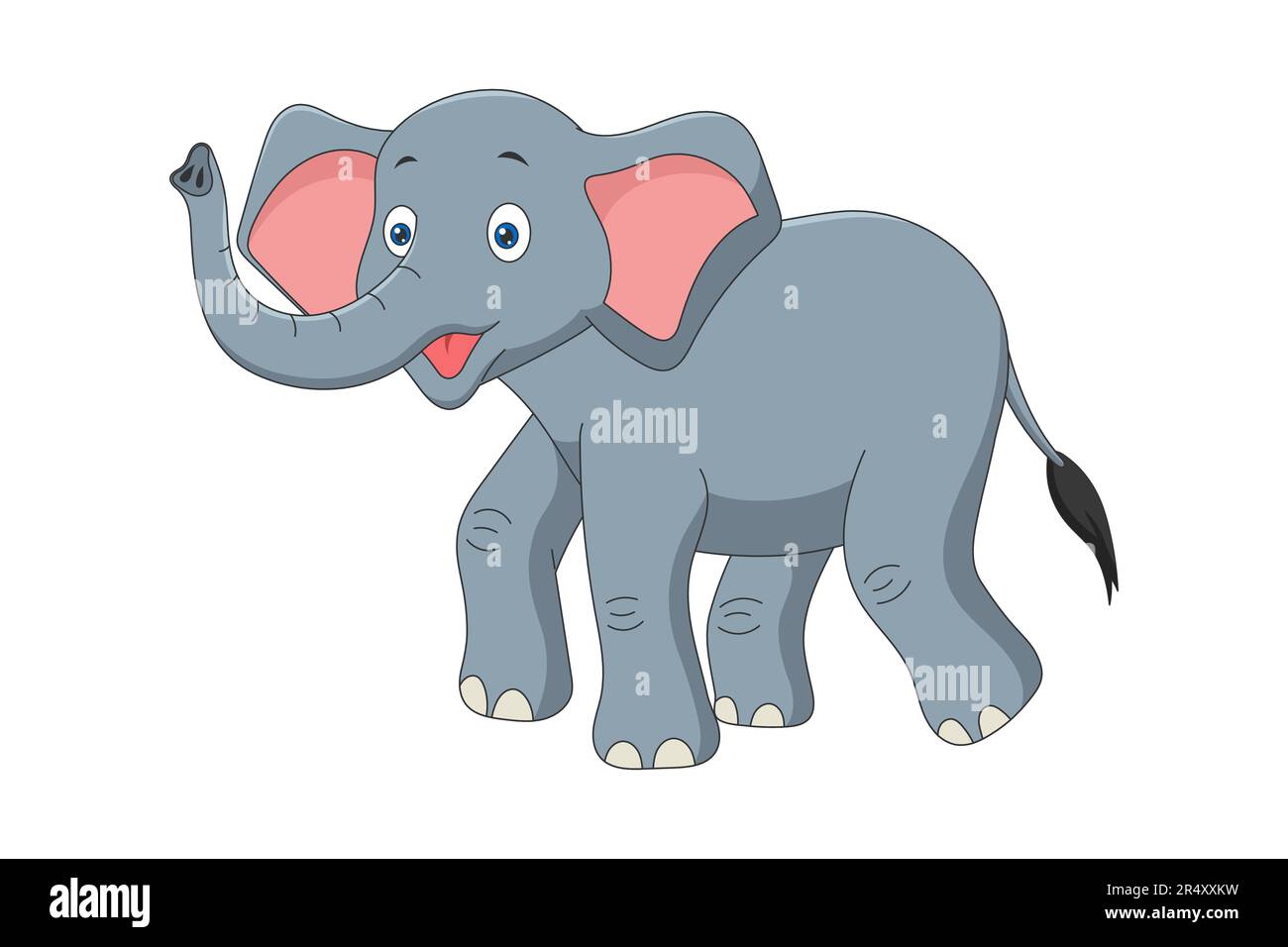 Süßer Cartoon-Elefant. Ein afrikanisches Baby mit einem wilden, lächelnden Charakter zu zeichnen. Nettes, lächelndes Safari-Tier im Dschungel. Kreativer grafischer handgezeichneter Aufdruck. Vektor-eps-Darstellung Stock Vektor