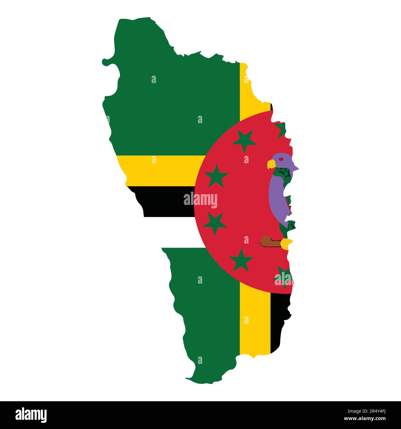 Dominica Country in der Karibik Vektordarstellung Flagge und Kartenlogo Designkonzept detailliert Stock Vektor