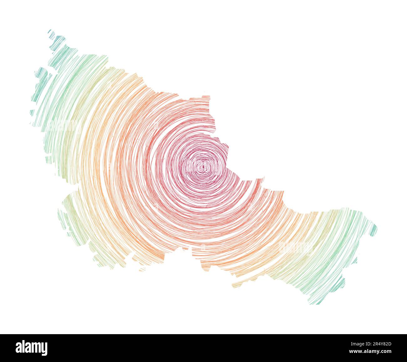 Belle Ile-Karte mit konzentrischen Kreisen gefüllt. Skizzieren Sie Kreise in Form der Insel. Vektorabbildung. Stock Vektor