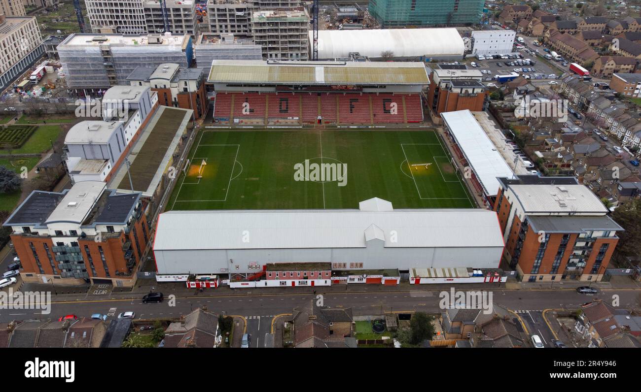 Luftaufnahme der Brisbane Road, Heimat des Leyton Orient FC Stockfoto