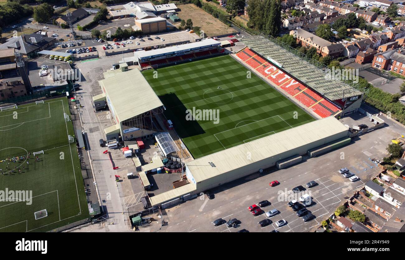 Luftaufnahme des derzeit benannten LNER Stadions (für Sponsoring), Heimstadion des Lincoln City FC. Der Boden ist besser bekannt als Sincil Bank Stockfoto