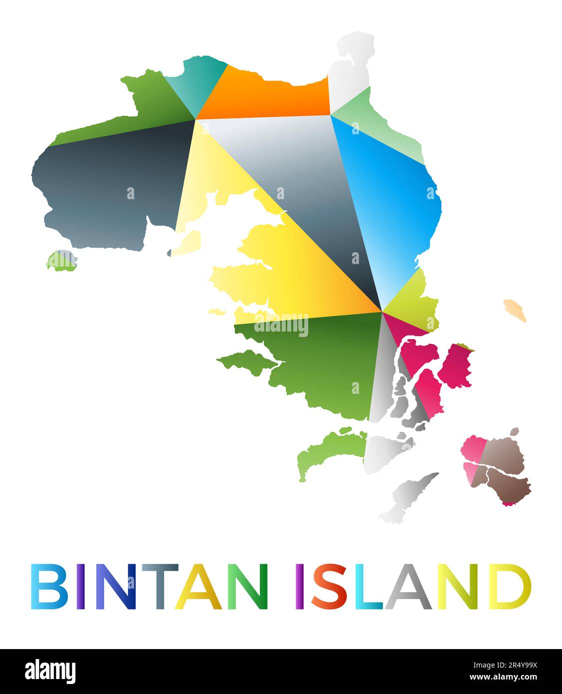 Leuchtende Bintan-Inselform. Mehrfarbiges, geometrisches Insellogo. Modernes, trendiges Design. Stilvolle Vektordarstellung. Stock Vektor