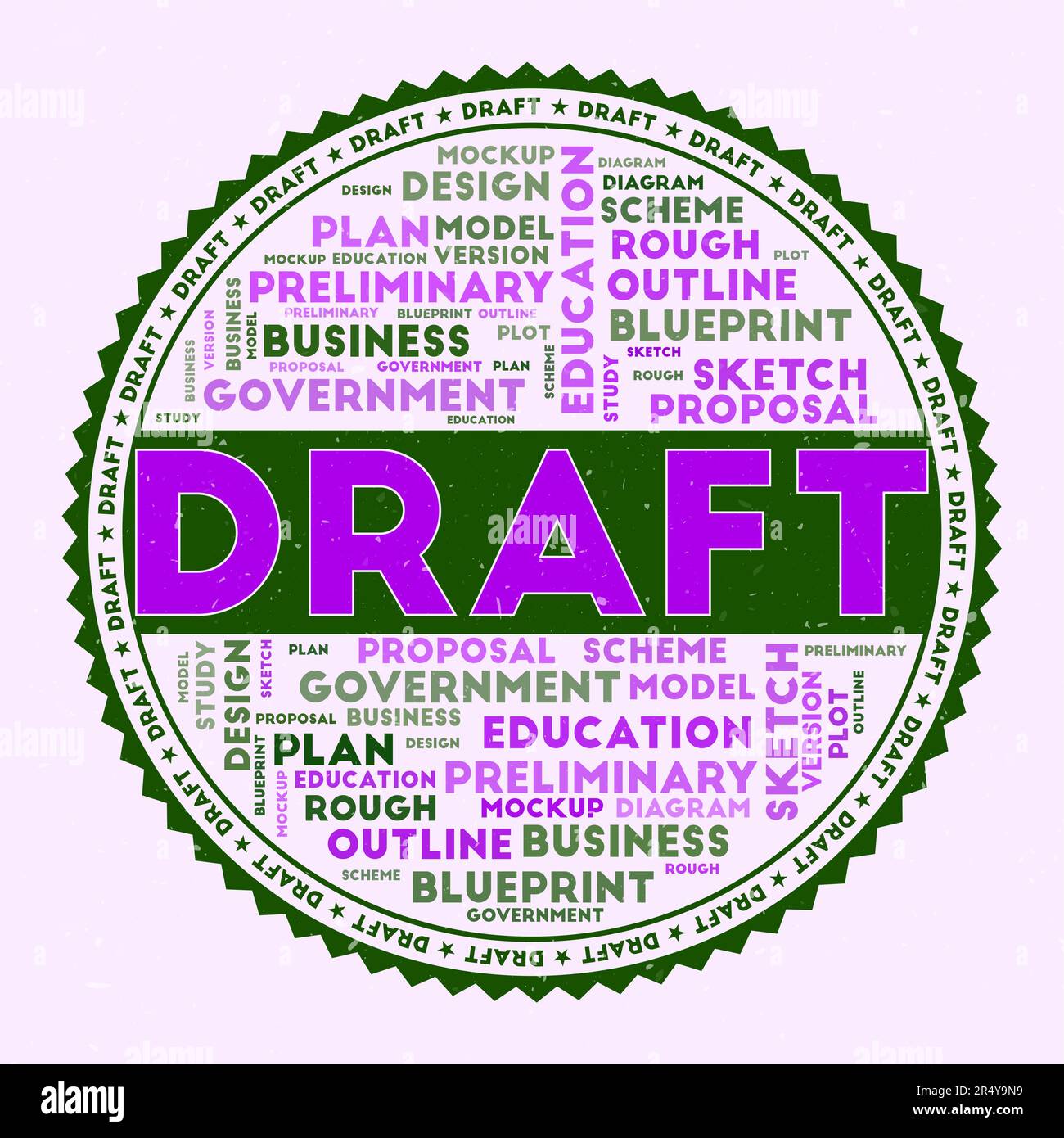 WORTBILD ENTWERFEN. Entwurf eines Konzepts mit Wortwolken und rundem Text. Schöne Farben und Grunge-Textur. Stilvolle Vektordarstellung. Stock Vektor