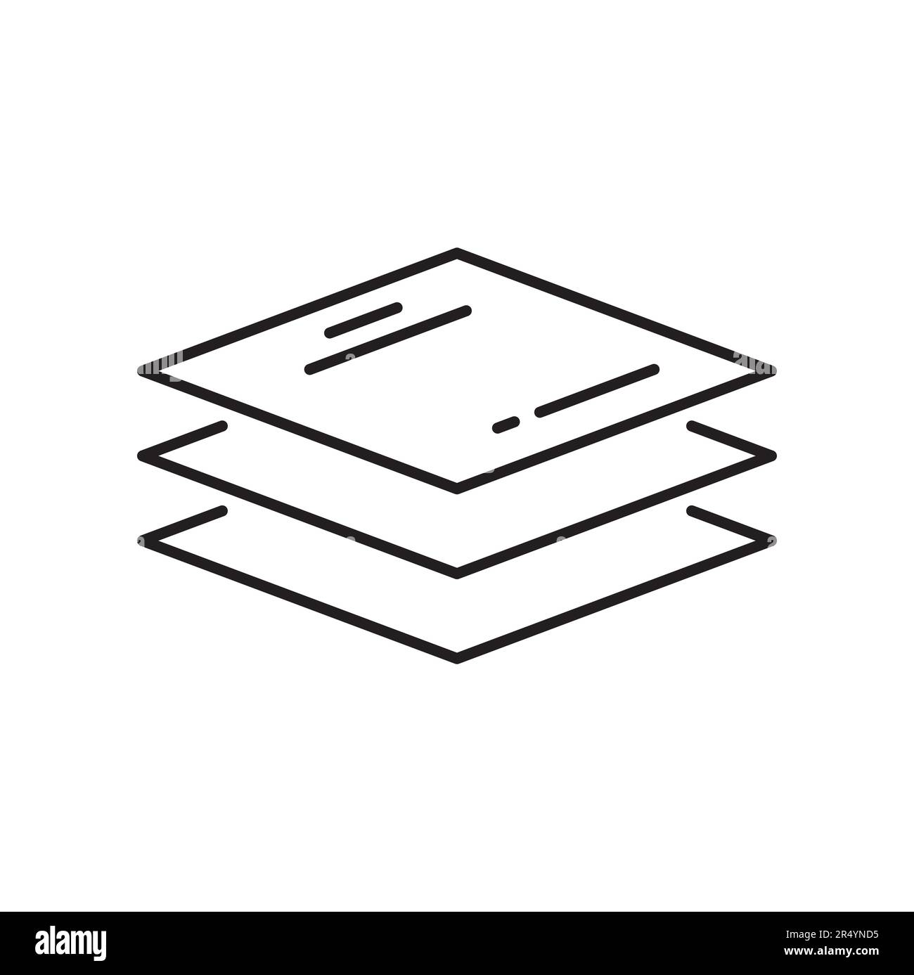 Symbol für Materialschicht, Filter für Faserstoffebene. Wasserdicht, auf Membranen basierende Textileigenschaften, atmungsaktive, flüssigkeitsbeständige Oberflächenstapel Stock Vektor