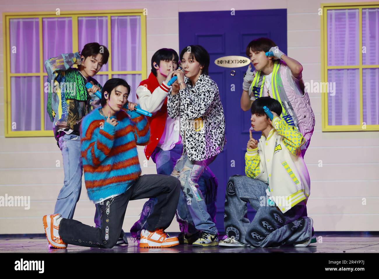 31. Mai 2023. Die südkoreanische Boynextdoor Boynextdoor-Boynextdoor tritt am 30. Mai 2023 bei einem Showcase in Seoul auf, um die Veröffentlichung des Debütalbums der Gruppe „WHO!“ zu fördern. Kredit: Yonhap/Newcom/Alamy Live News Stockfoto