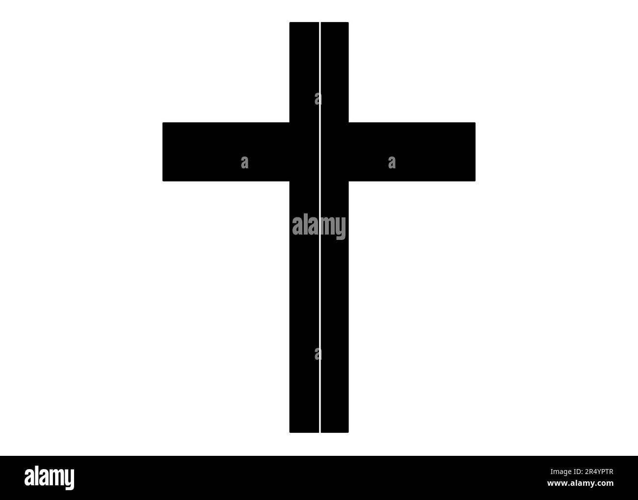 Kreuzen Sie mit einer Trennlinie, die die Teilung innerhalb des Christentums und der Kirche symbolisiert Stockfoto