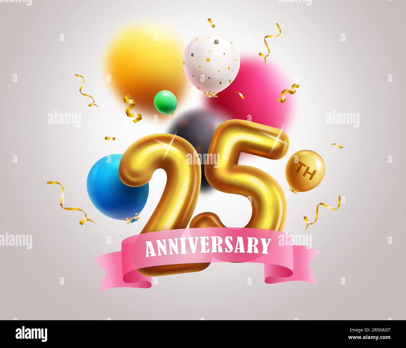 Vektordesign zum 25. Jubiläum. 25. Jubiläum in metallisch-goldenen Ballons zur Dekoration von Party und Veranstaltungen. Vektordarstellung Stock Vektor