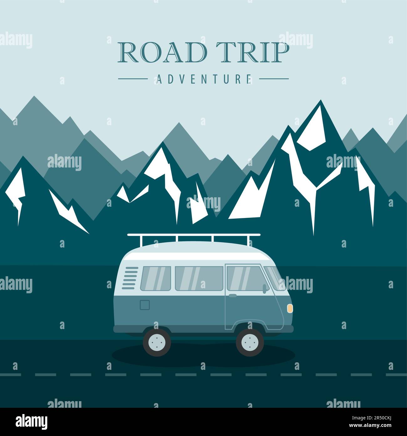 Road Trip mit Wohnmobil-Abenteuer in der Wildnis auf Berglandschaft Stock Vektor