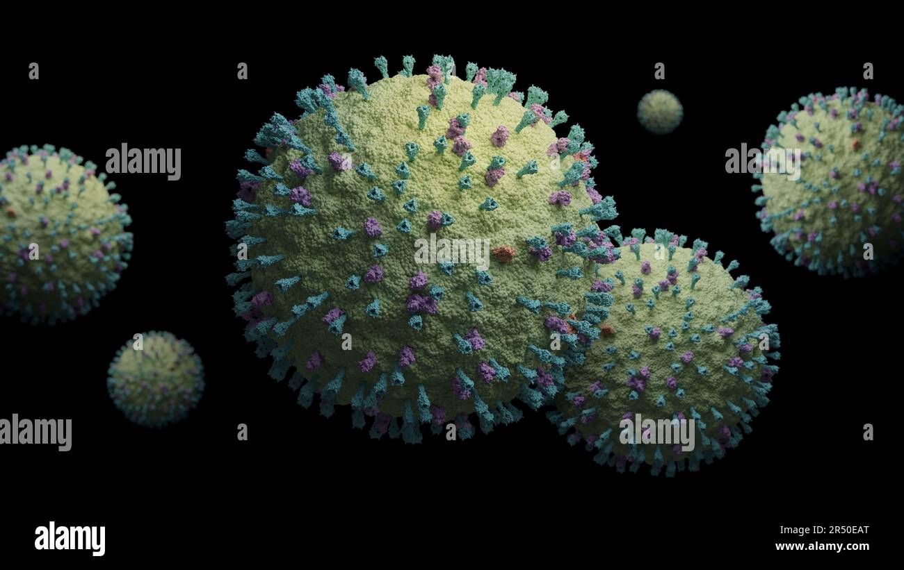 Humanes Metapneumovirus oder HMPV, Virus, das Infektionen der oberen und unteren Atemwege verursacht. 3D-Darstellung des medizinischen Bildkonzepts. Stockfoto