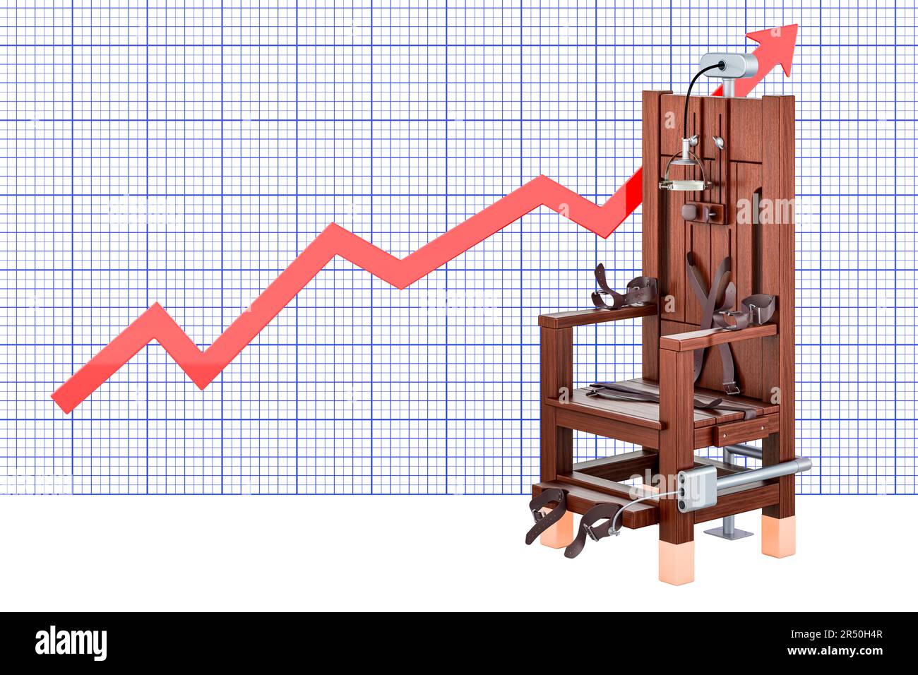 Elektrischer Stuhl mit wachsendem Diagramm, 3D-Rendering Stockfoto
