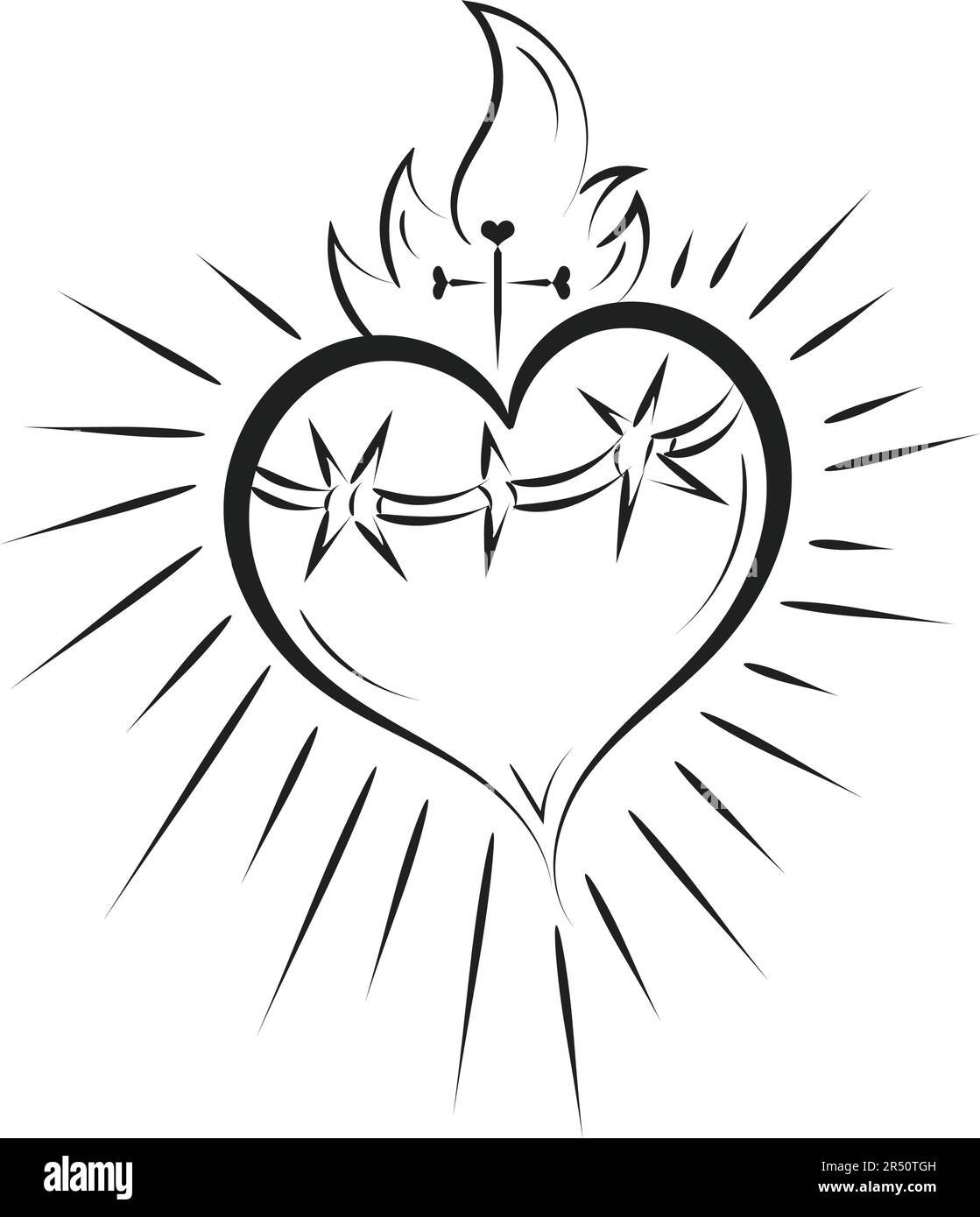 Das heilige Herz Jesu mit Strahlen Vektor Illustration zum Drucken oder als Poster, Flyer, Karte, Tätowierung oder T-Shirt Stock Vektor
