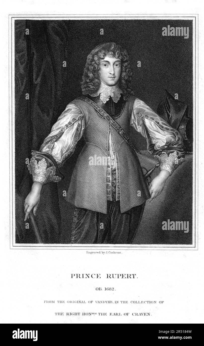 Prinz Rupert - Gravur um 1829 von John Cochran (1825–1854) - nach Anthony Van Dyck (1599–1641) Stockfoto