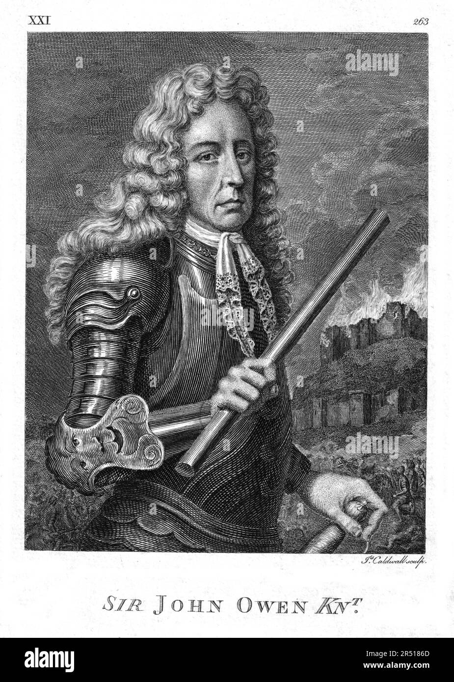 Linienstich von Sir John Owen (1600–1666) von James Caldwell (1739–1822) Stockfoto