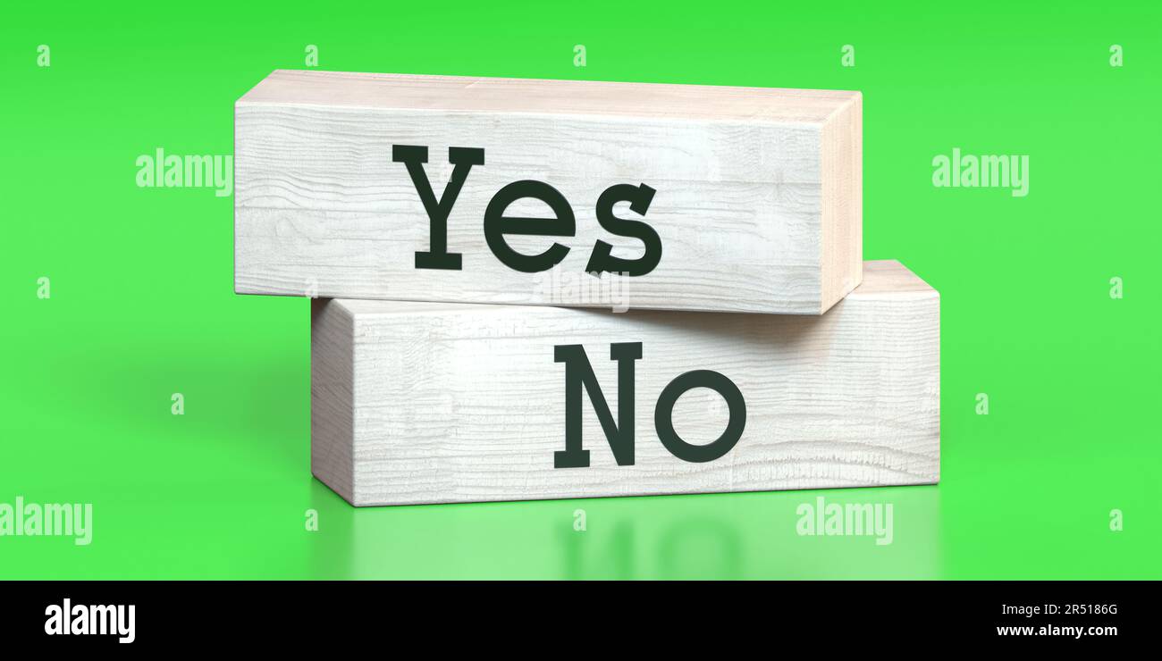 Ja, nein - Wörter auf Holzblöcken - 3D-Abbildung Stockfoto