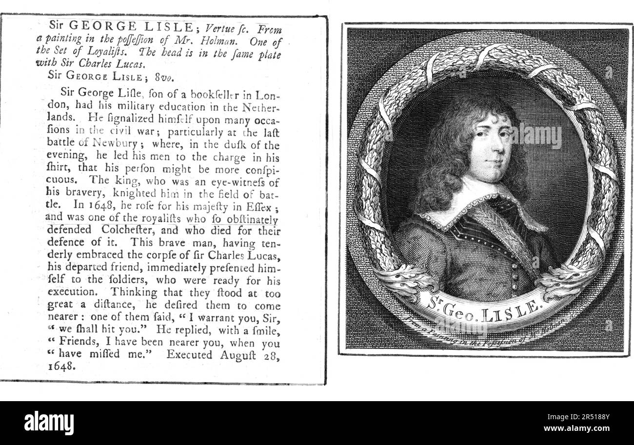 George Lisle (ca. 1610-1648), Royalistischer Führer und Märtyrer von George Vertue nach William Dobson Stockfoto