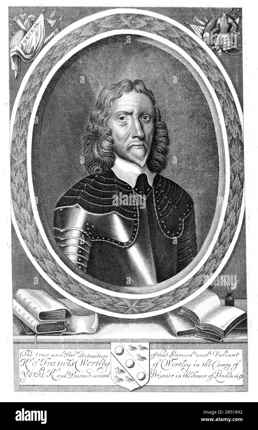 Francis Wortley (1591-1652), Dichter, royalistischer Offizier und Politiker; Abgeordneter für East Retford. Liniengravierung von Abraham Hertochs, 1652. Stockfoto